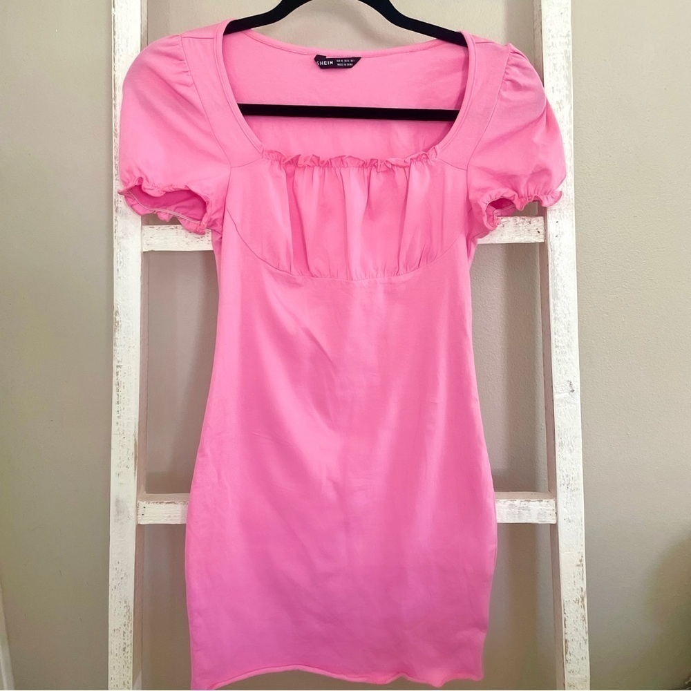 pink mini dress with ruched top​​​​